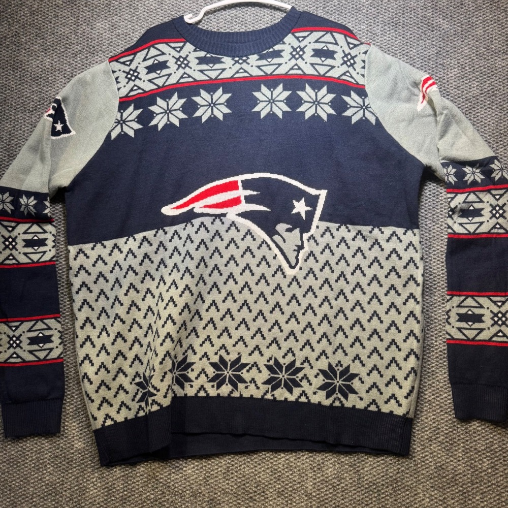 NFL Team Apparel New England Patriots Ugly Christmas Sweater Mens 2XL Fair Isle